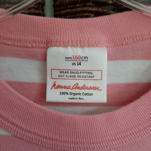 Hanna Andersson 100% Organic Cotton Striped Pajama Shirt Kids 14 160 Pink White - Picture 3 of 5